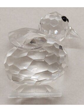 Faceted Crystal Bird Figurine Clear Cut Glass Miniature Perched Table Decor